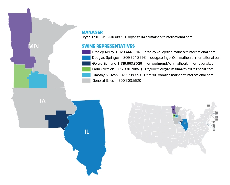 Territory map of Animal Health International swine representatives