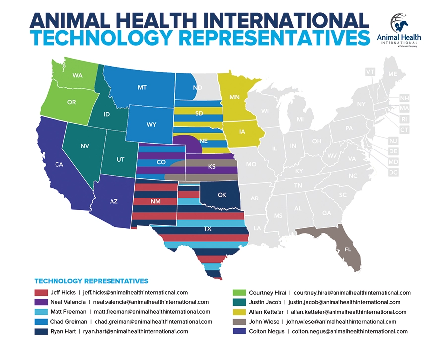 Territory map of Animal Health International technology representatives